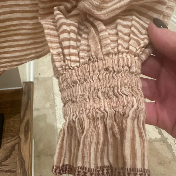 Ulla Johnson Tan Striped Button-Up Blouse - Picture 4 of 6